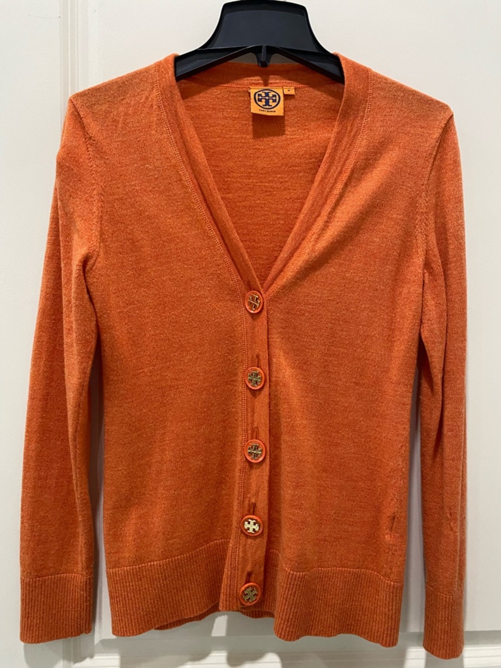 Tory Burch Bright Orange V-Neck Button Cardigan